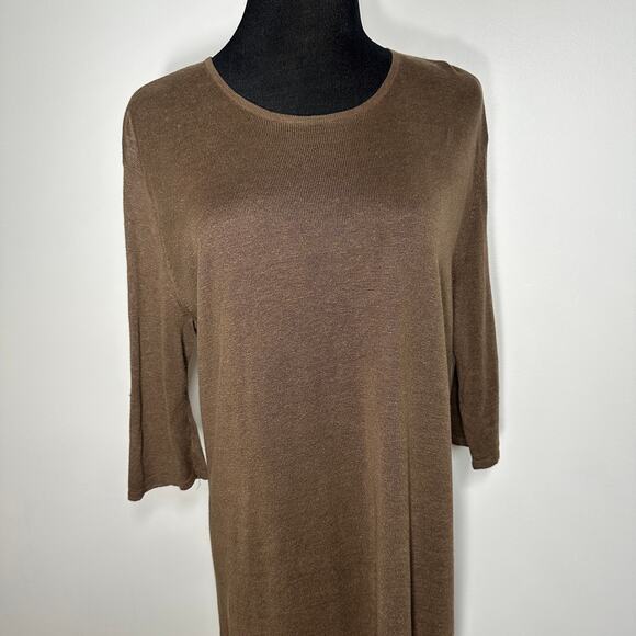 J.Jill Womens Linen Blend Long Sleeve Open Knit Midi Dress Brown Medium - Picture 3 of 7